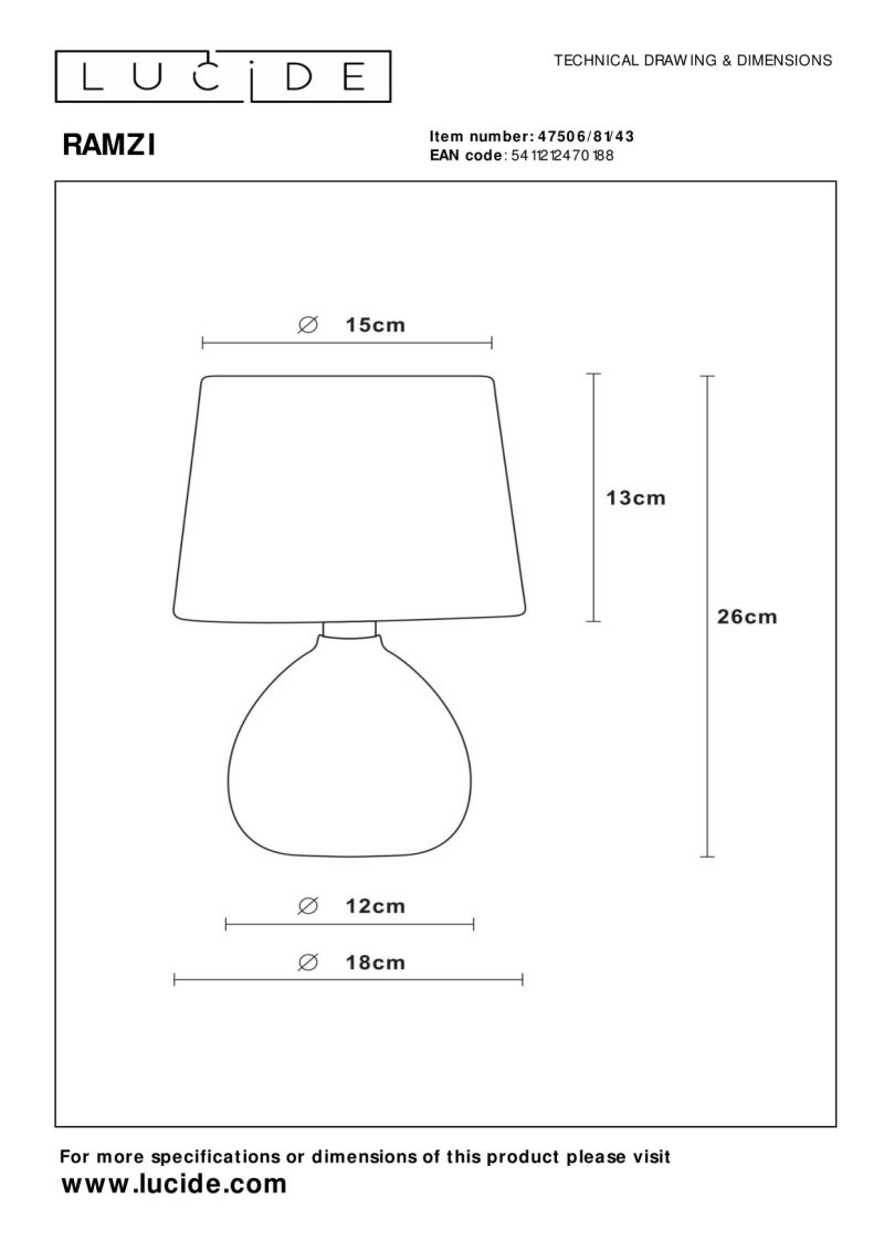 Lucide RAMZI - Stolná lampa - Ø 18 cm - 1xE14 - Hnedá